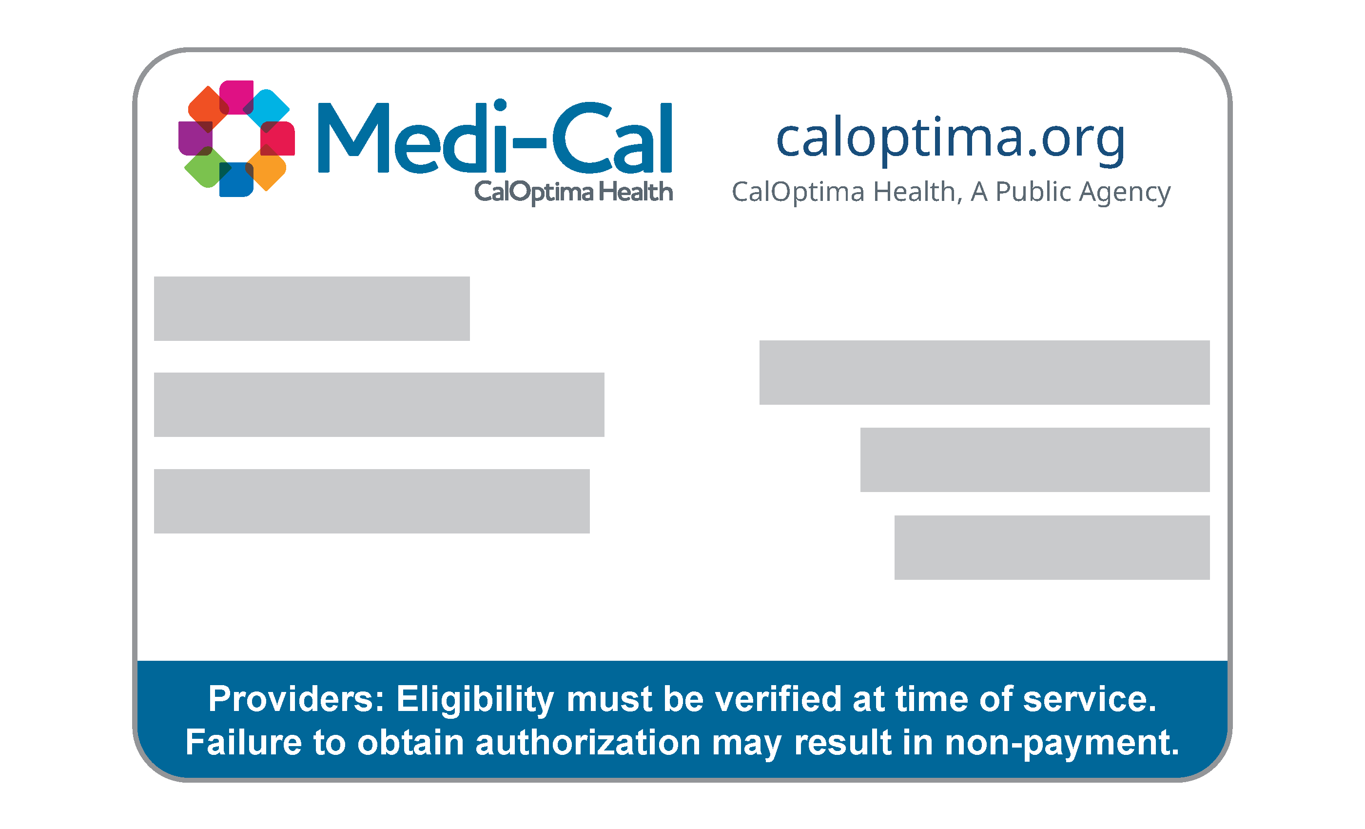 CalOptima Health Medi-Cal Member ID Card